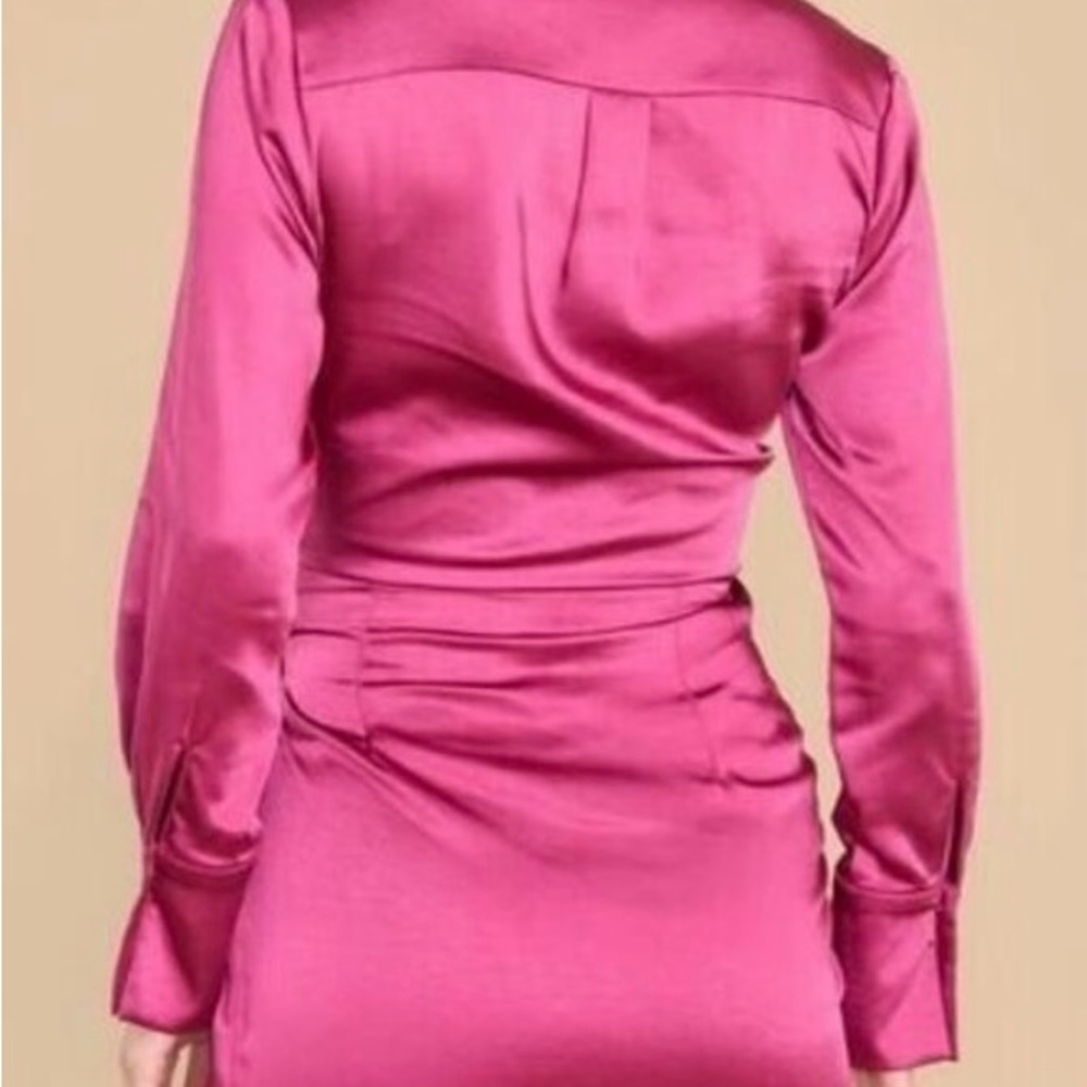 Aakaa- Elegant Fusia Tie Wrap Cocktail Mini Dress - Picture 3 of 7